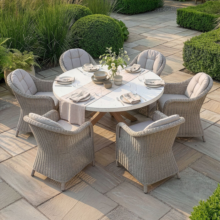 Antigua 6 Seat Round Dining Set with Oxford Heritage Rattan Dining Chairs