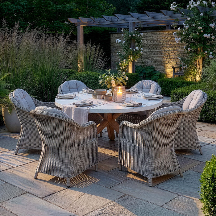 Antigua 6 Seat Round Dining Set with Oxford Heritage Rattan Dining Chairs