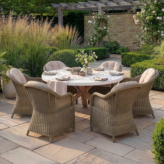 Antigua 6 Seat Round Dining Set with Winchester Heritage Rattan Dining Chairs