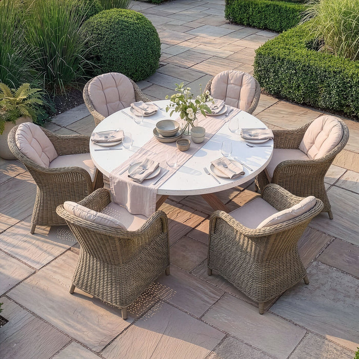 Antigua 6 Seat Round Dining Set with Winchester Heritage Rattan Dining Chairs