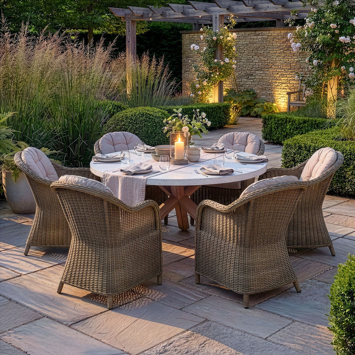 Antigua 6 Seat Round Dining Set with Winchester Heritage Rattan Dining Chairs