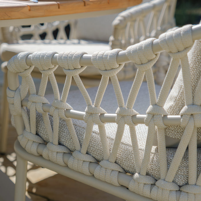 Antigua 6 Seat Round Dining Set with Sicily Open Rope Weave Dining Chairs - Latte