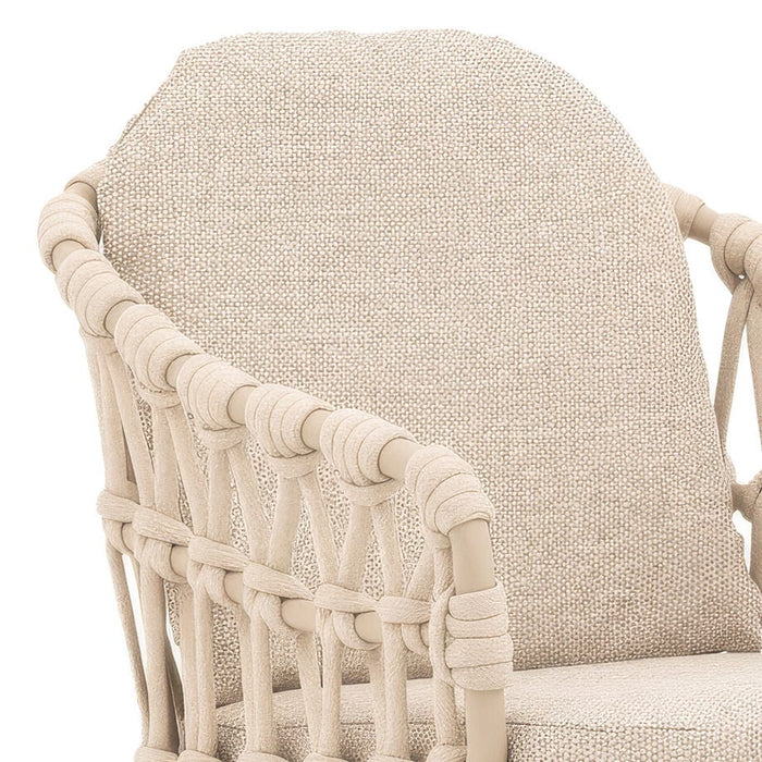 Antigua 6 Seat Round Dining Set with Sicily Open Rope Weave Dining Chairs - Latte