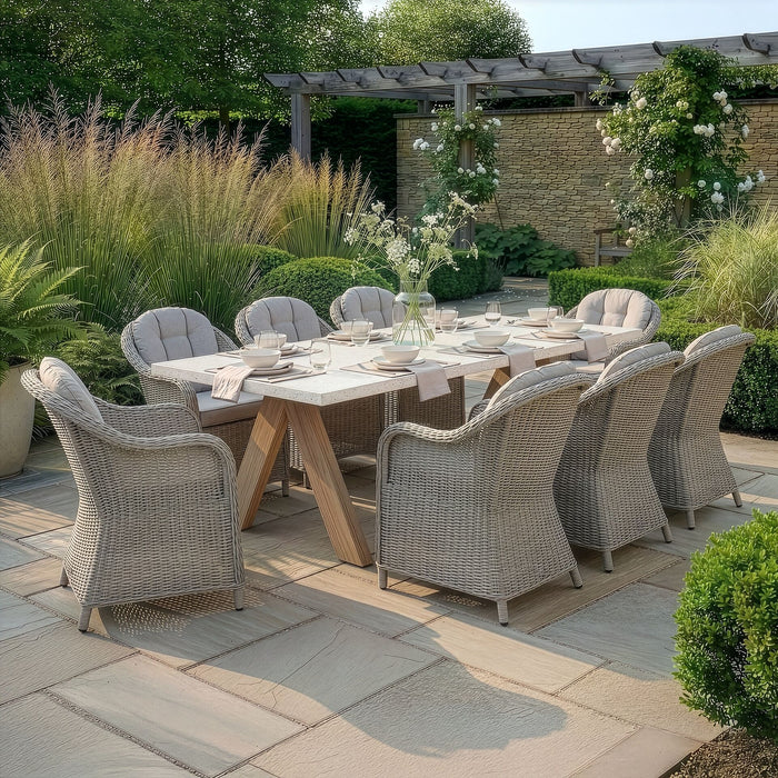 Antigua 8 Seat Rectangular Dining Set with Oxford Heritage Rattan Dining Chairs