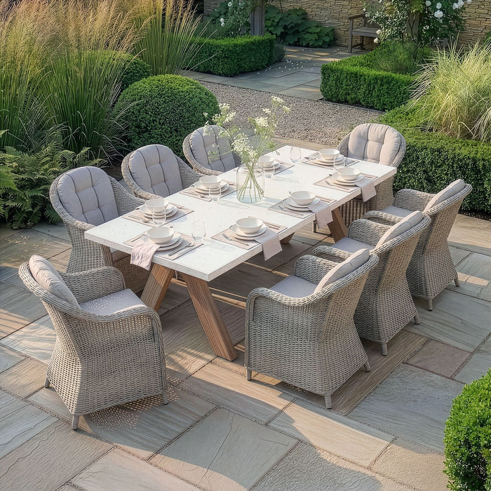 Antigua 8 Seat Rectangular Dining Set with Oxford Heritage Rattan Dining Chairs