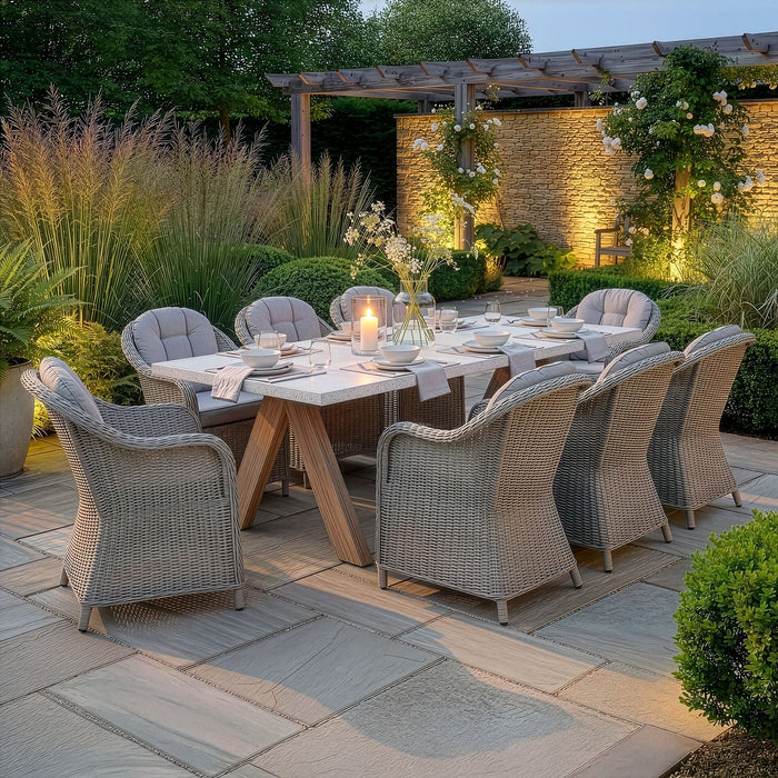 Antigua 8 Seat Rectangular Dining Set with Oxford Heritage Rattan Dining Chairs