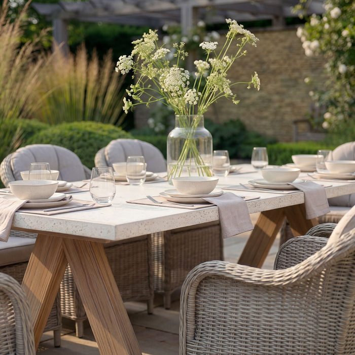 Antigua 8 Seat Rectangular Dining Set with Oxford Heritage Rattan Dining Chairs