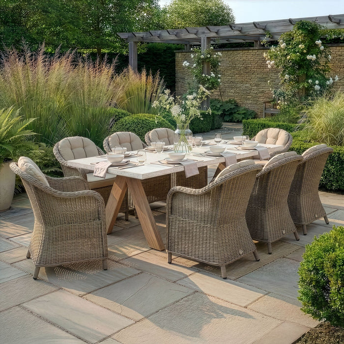 Antigua 8 Seat Rectangular Dining Set with Winchester Heritage Rattan Dining Chairs