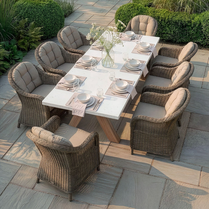 Antigua 8 Seat Rectangular Dining Set with Winchester Heritage Rattan Dining Chairs