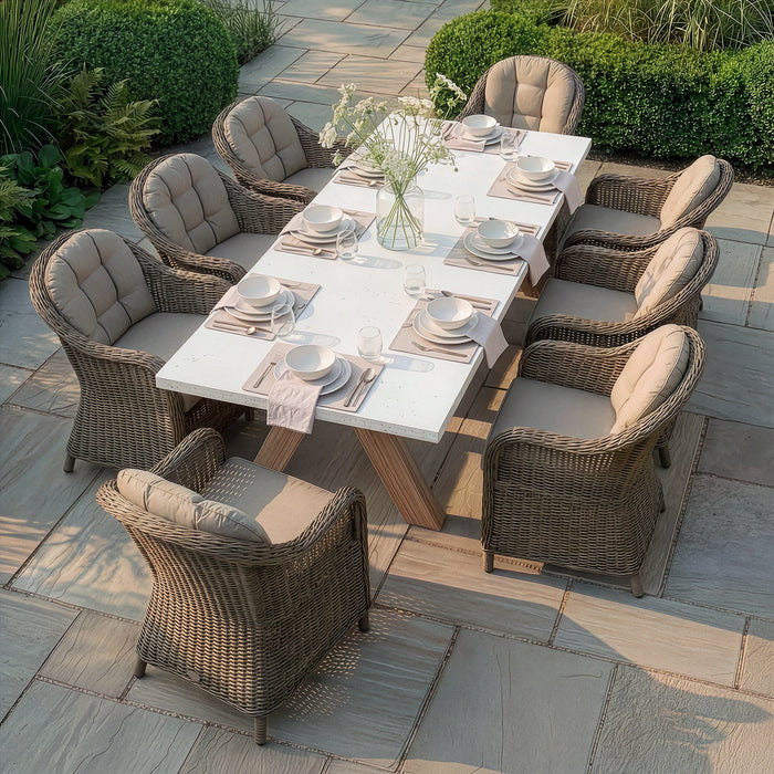 Antigua 8 Seat Rectangular Dining Set with Winchester Heritage Rattan Dining Chairs