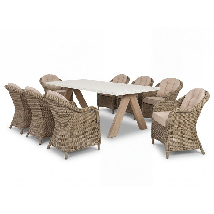 Antigua 8 Seat Rectangular Dining Set with Winchester Heritage Rattan Dining Chairs