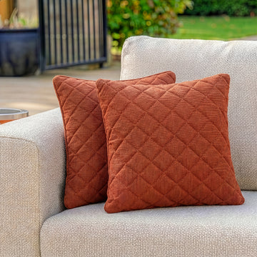 Pair of Outdoor Fabric Quilted Scatter Cushion (38x38cm) - Terracotta