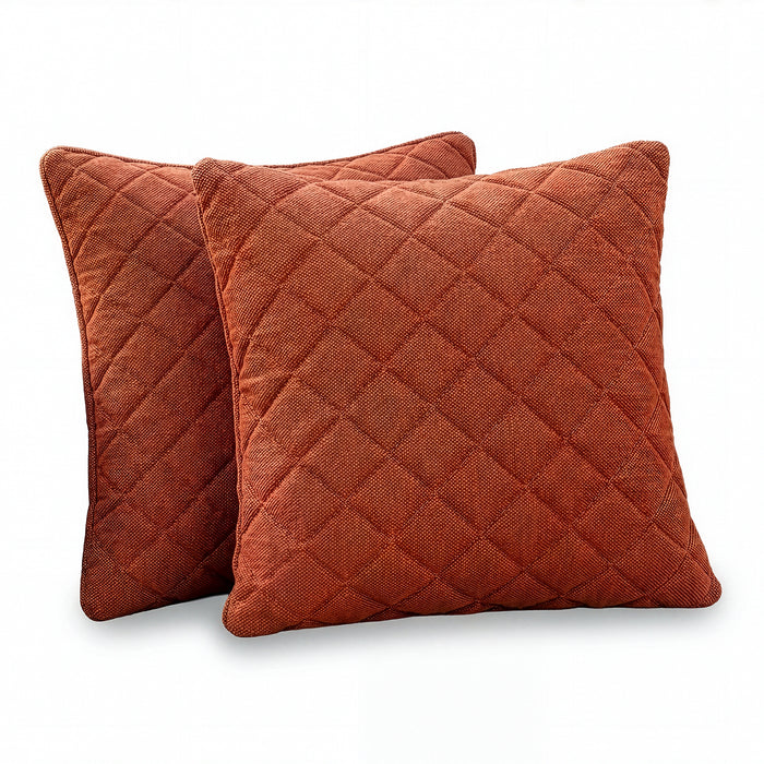 Pair of Outdoor Fabric Quilted Scatter Cushion (38x38cm) - Terracotta