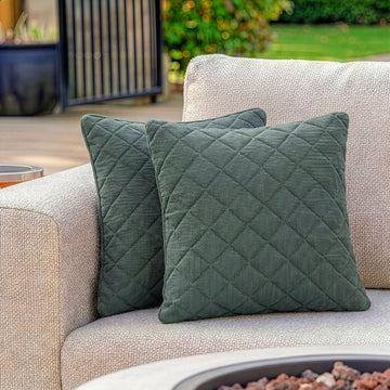 Pair of Outdoor Fabric Quilted Scatter Cushion (38x38cm) - Sage Green