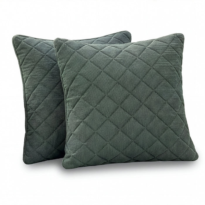 Pair of Outdoor Fabric Quilted Scatter Cushion (38x38cm) - Sage Green