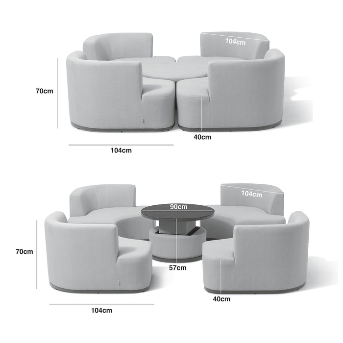 Outdoor Fabric Snug Lifestyle Suite with Rising Table - Zinc Grey