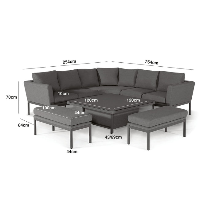 Outdoor Fabric Pulse Deluxe Square Corner Dining Set with Rising Table