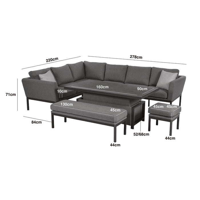 Outdoor Fabric Pulse Rectangular Corner Dining Set with Rising Table