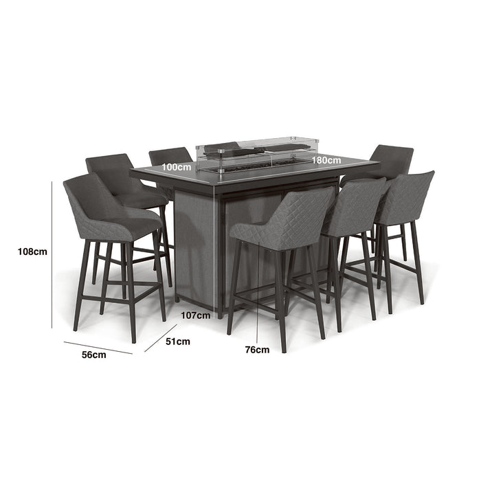 Outdoor Fabric Regal 8 Seat Rectangular Bar Set with Fire Pit Table
