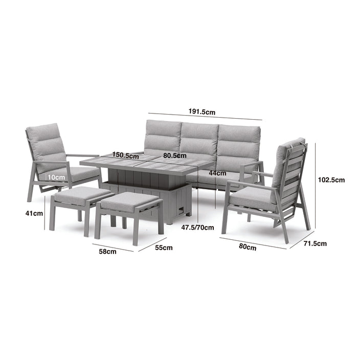 Valencia Reclining 3 Seat Aluminium Garden Sofa Set with Rising Table & Footstools - Latte