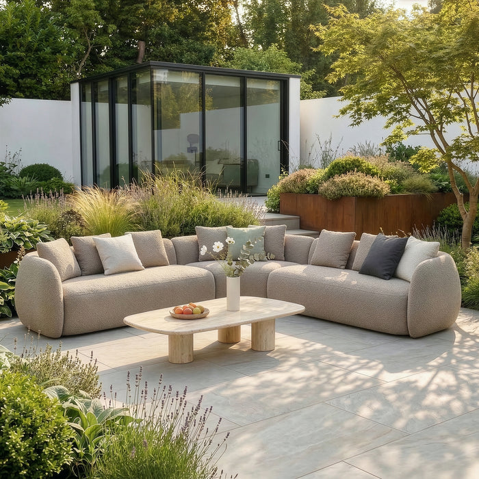 Outdoor Fabric Monte Carlo Left-Handed Large Corner Sofa Set - Greige Boucle