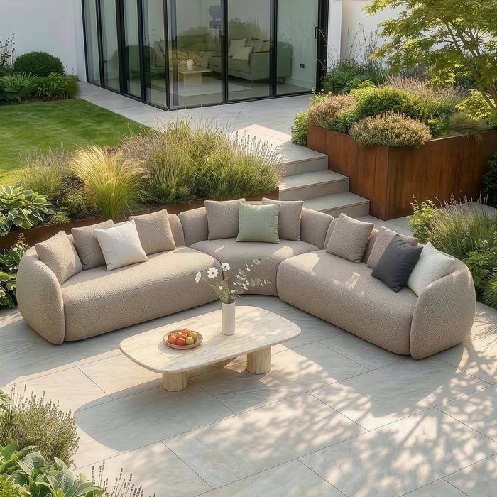 Outdoor Fabric Monte Carlo Left-Handed Large Corner Sofa Set - Greige Boucle