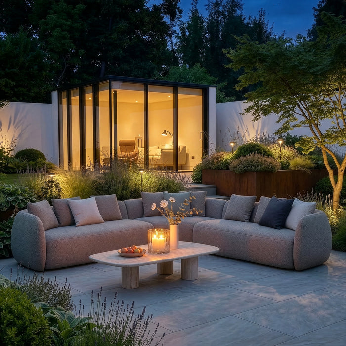 Outdoor Fabric Monte Carlo Left-Handed Large Corner Sofa Set - Greige Boucle