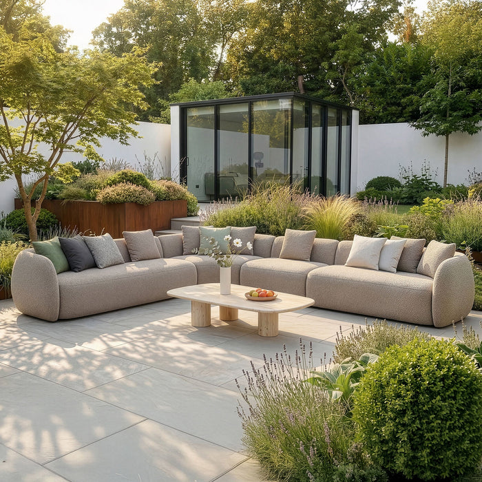 Outdoor Fabric Monte Carlo Grande Corner Sofa Set - Greige Boucle