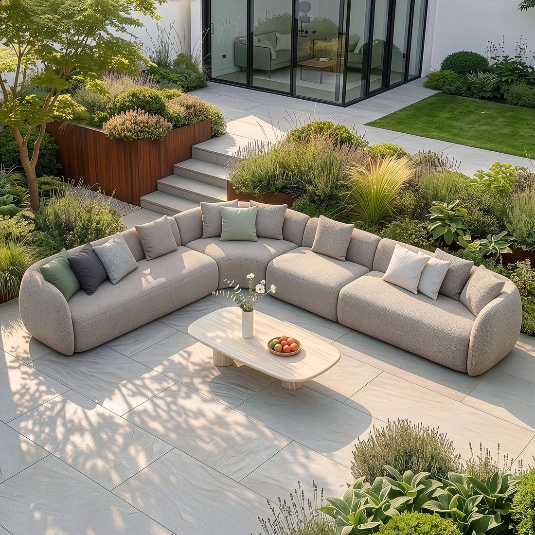 Outdoor Fabric Monte Carlo Grande Corner Sofa Set - Greige Boucle