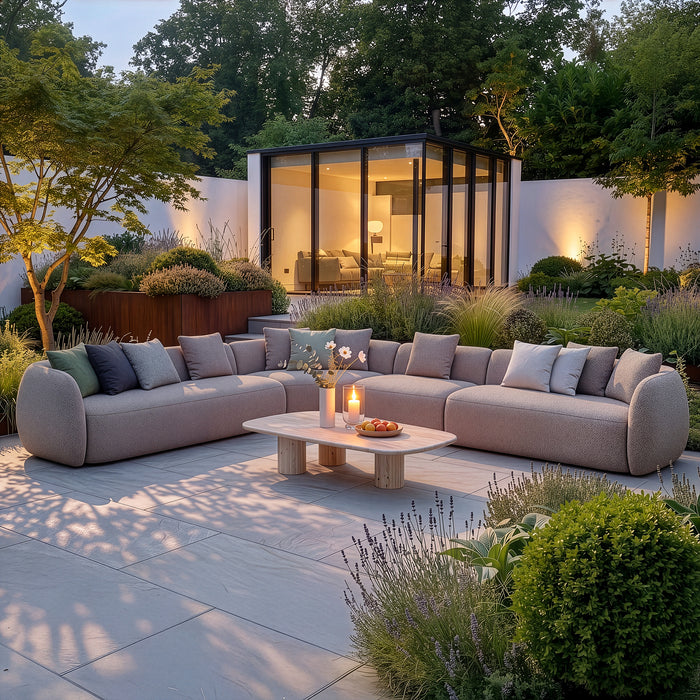 Outdoor Fabric Monte Carlo Grande Corner Sofa Set - Greige Boucle