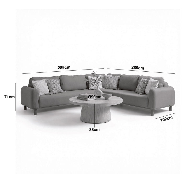 Outdoor Fabric Sicily Corner Sofa Set with Round Marble Effect Coffee Table - Caf