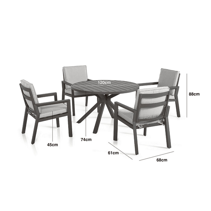 New York 4 Seat Round Aluminium Dining Set - Wood Effect