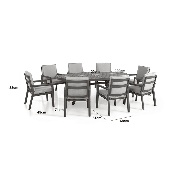 New York 8 Seat Oval Aluminium Dining Set - Wood Effect