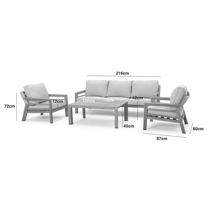 New York 3 Seat Wood Effect Aluminium Sofa Set - Almond
