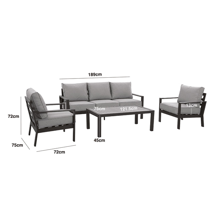 Montreal Aluminium 3 Seat Garden Sofa Set with Rectangular Coffee Table - Cool Linen