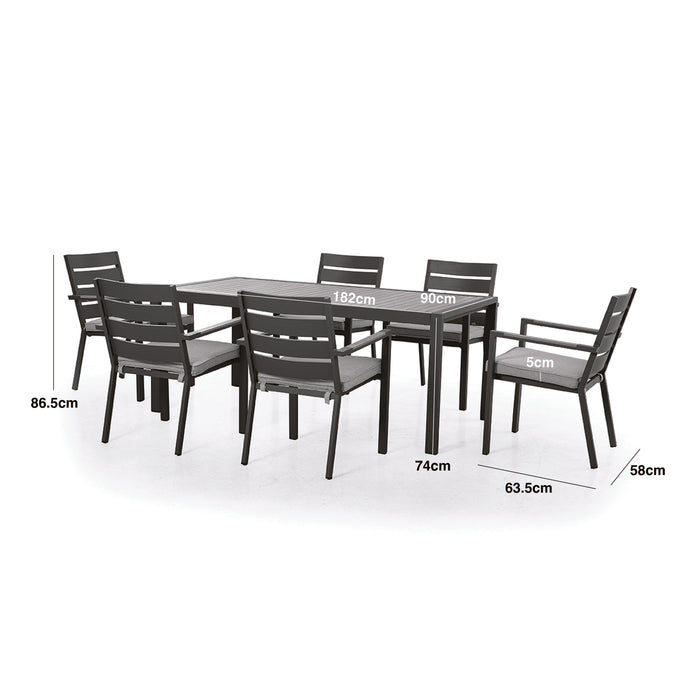 Montreal Aluminium 6 Seat Rectangular Garden Dining Set - Cool Linen