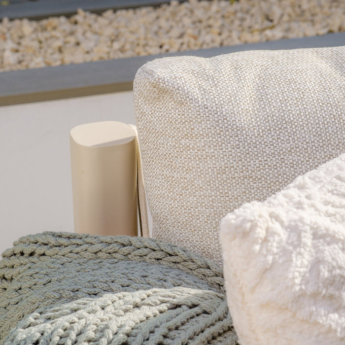 Sicily Rope Weave Garden Sofa Set with Round Marble Effect Coffee Table & 2x 2 Seat Sofas - Latte