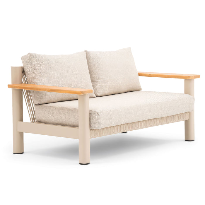 Sicily Rope Weave Garden Sofa Set with Round Marble Effect Coffee Table & 2x 2 Seat Sofas - Latte