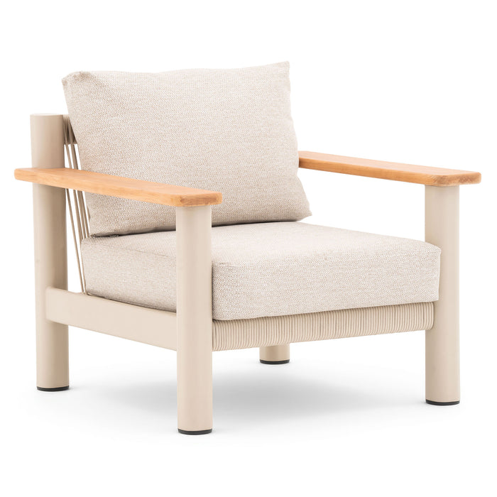 Sicily Rope Weave 2 Seat Sofa with 2 Armchairs & Round Marble Effect Coffee Table - Latte
