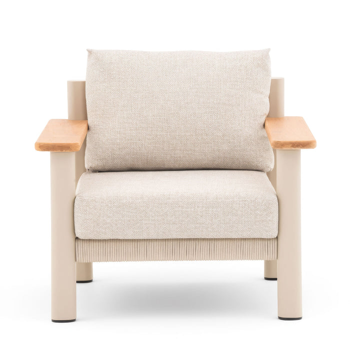 Sicily Rope Weave 2 Seat Sofa with 2 Armchairs & Round Marble Effect Coffee Table - Latte