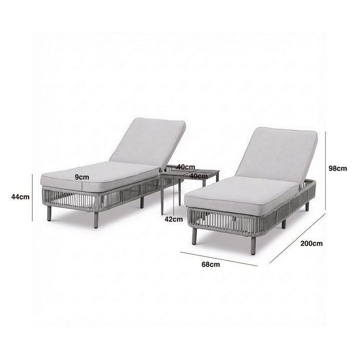 Havana Rope Weave Sunlounger Set with Square Side Table - Ceramic Glass