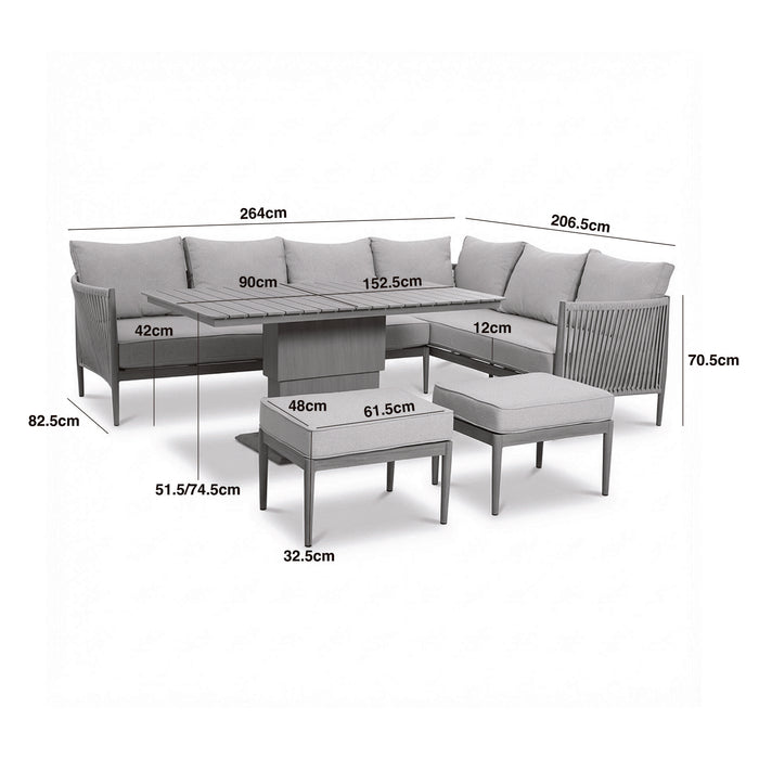 Havana Rope Weave Large Corner Dining Set with Rectangular Rising Table & Footstools