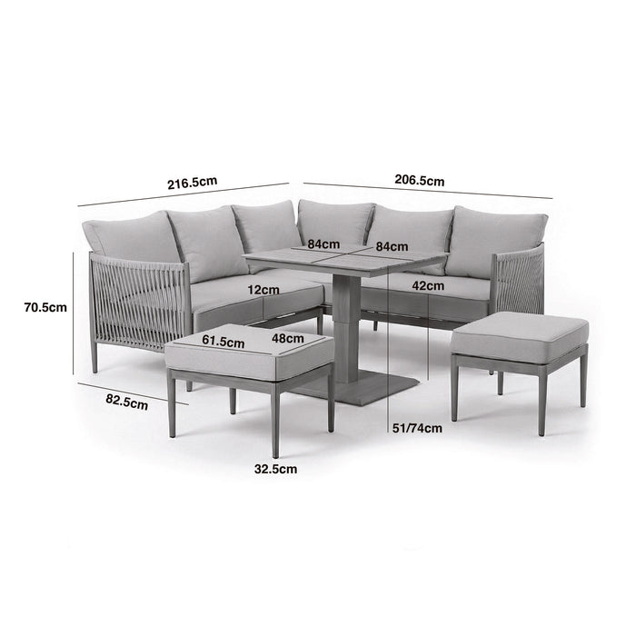 Havana Rope Weave Small Corner Dining Set with Square Rising Table & Footstools