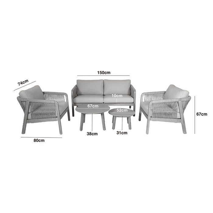 Antigua Rope Weave 2 Seat Sofa Set with 2 Lounge Armchairs & Round Coffee Tables