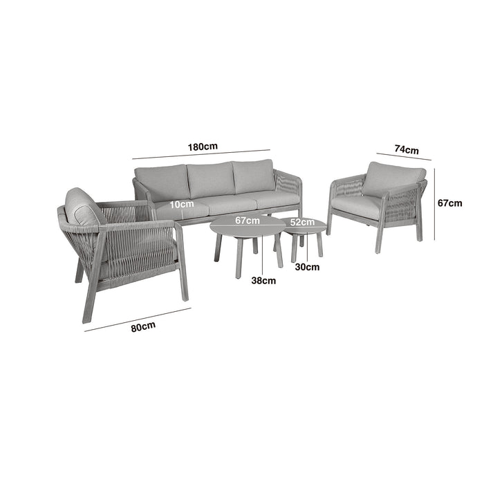 Antigua Rope Weave 3 Seat Sofa Set with 2 Lounge Armchairs & Round Coffee Tables