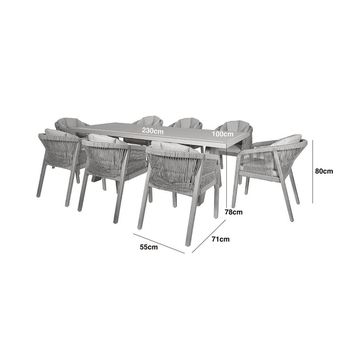 Antigua Rope Weave 8 Seat Rectangular Dining Set - Terrazzo