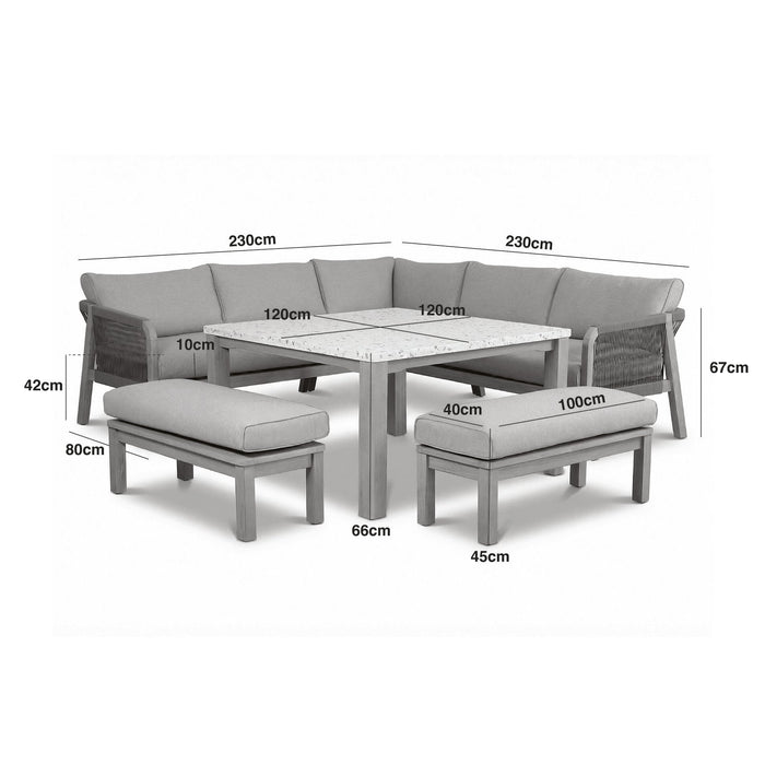 Antigua Rope Weave Square Corner Dining Sofa Set with Footstools - Terrazzo