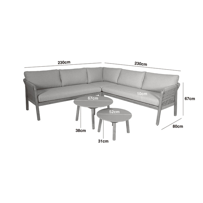 Antigua Rope Weave Corner Sofa Set with 2 Round Coffee Tables - Terrazzo