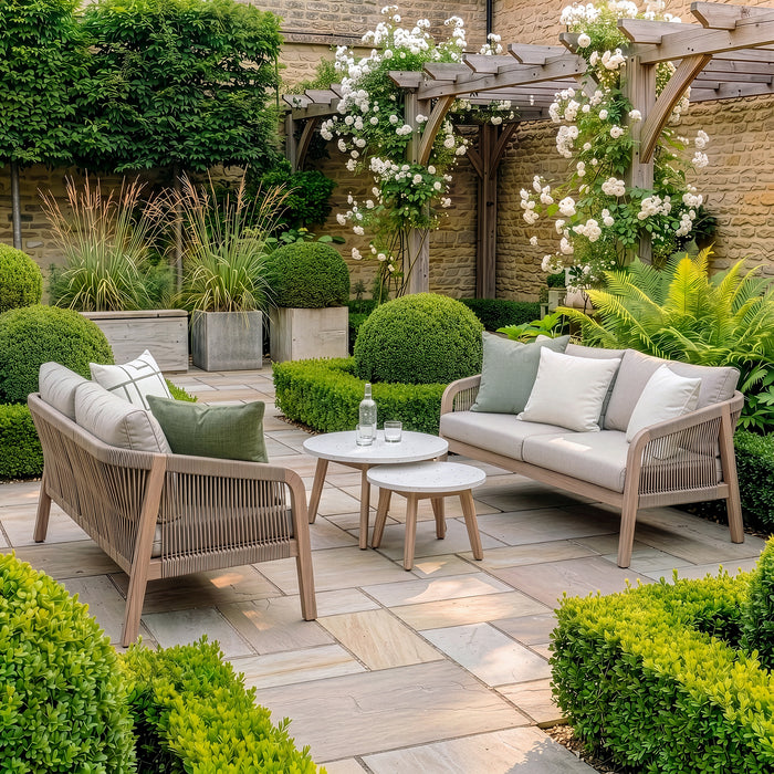 Antigua Rope Weave 2 Seat Sofa Set with Round Coffee Tables