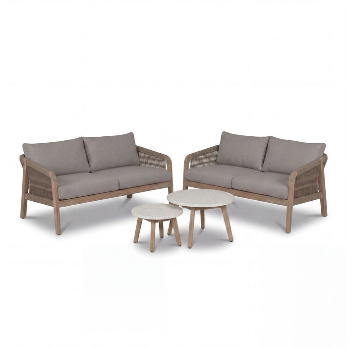 Antigua Rope Weave 2 Seat Sofa Set with Round Coffee Tables